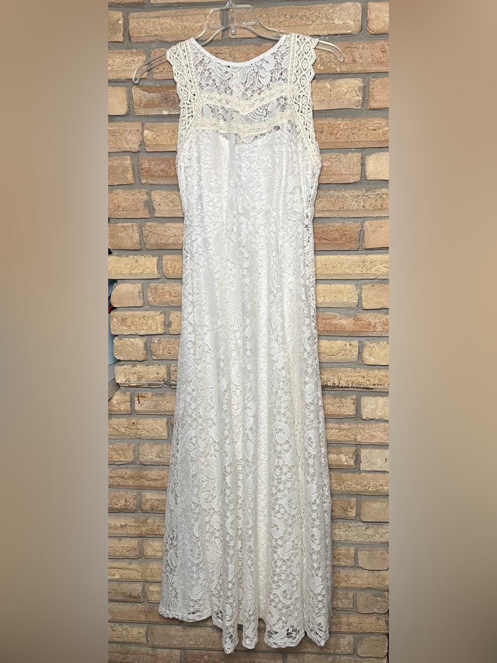 Mystic Off-White Lace Maxi Dress - Sleeveless Crochet Detail